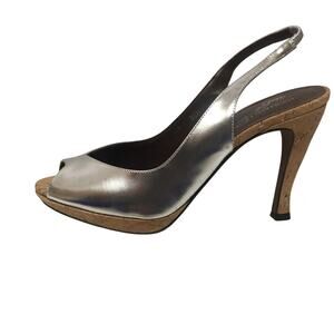 Donald Pliner Couture Cork Metallic Silver Leather Pump Shoe New Slingback $285
